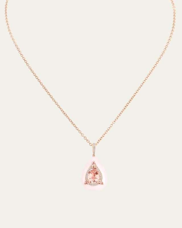 Rose Gold Inlay Reveal Pink Opal and Morganite Pendant Necklace with Diamonds